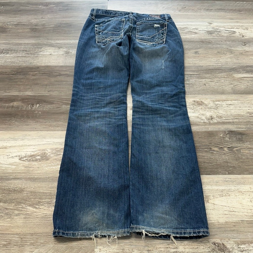 BKE Denim Buckle Derek Jean Mid Wash Mens 34x34 Distressed Bootcut Cybergrunge